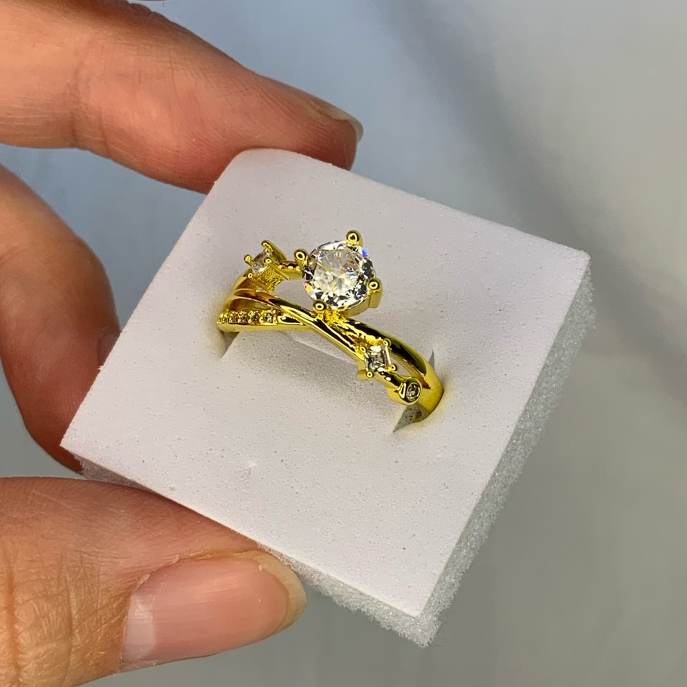 New Cosmic Gold Plated Ring Promise Engagement Wedding rings sapphire Diamond